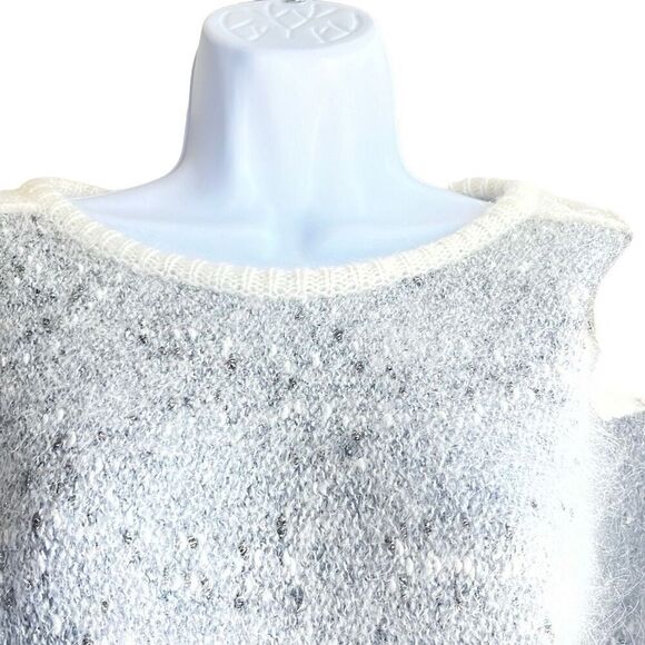 Mariea Kim Vintage Grey Cream Floral 3D Appliqué Wool Blend Sweater Small - Picture 3 of 9